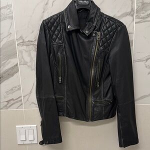 All Saints Black Leather Quilted Moto Jacket